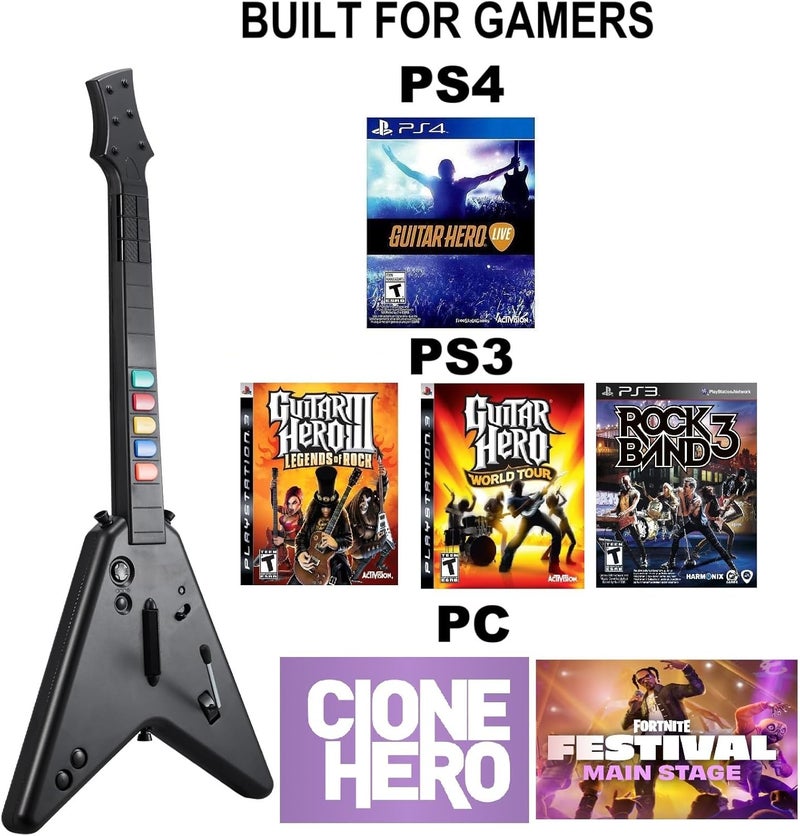 NBCP Wireless Guitar Controller for PlayStation 4, PC,PS4/PS3,Clone Hero, Fortnite Festival,Compatible with Guitar Hero & Rock,Plug-and-Play USB Receiver - Image 2